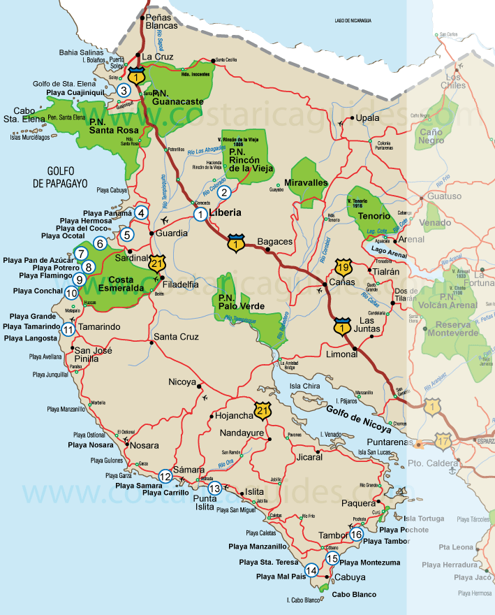 Costa Rica North Region Map - Costa Rica Guides